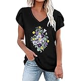 yiouyisheng Damen V-Ausschnitt T-Shirt Blütenblatt Kurzarm Sommer Oberteile Frauen Blumen Druck Bluse Tunika Tee Shirt Top Streetwear Sommershirts Laufshirt Streetw