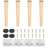 4 Stück Holz Möbelfüße, Ersatz Eiche Tischbeine Möbelbeine, Sofafüße mit Montageplatten & Schrauben, für Sofa Bett Schrank Couch Stuhl (Gerade Füße 25cm)