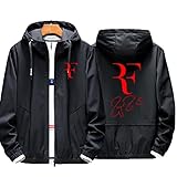 JZFGJ Sweatshirt Jacken Full Zip Hoodie Tennis Grand Slam Roger Federer Zip Up Hooded Jacket Uniform Coat Windproof Sports Top,Black 1,XXL