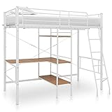 Tidyard Etagenbett mit Tischrahmen Metallbett Hochbett Bett Kinderbett Jugendbett Bettgestell Schlafzimmerbett Weiß Metall 90x200