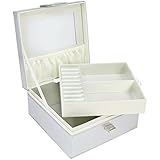 com-four® Schmuckkasten mit Spiegel und herausnehmbarem Fach, Schmuckaufbewahrung im silberfarbenen Kästchen, 17 x 17 x 8 cm (01 Stück - silberfarben)