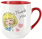 vanVerden Curved Tasse - Thank you - blond chibi Manga Girl - Danke sehr - Kawaii - beidseitig Bedruckt - Geschenk Idee Kaffeetasse, Tassenfarbe:Weiß/R