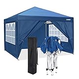 COBIZI Pavillon 3x3 Wasserdichter Gartenpavillon Zelt Hochzeitsfeier Instant Event Shelter mit 4 Abnehmbaren Seitenwänden, Pfähle x 8, Seile x 4