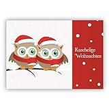 1 Romantische Weihnachtskarte mit süßen Eulen: kuschelige Weihnachten • als liebevolle Weihnachtspost zum Jahreswechsel für Familie und F