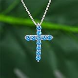 Halskette mit Anhänger, luxuriös, weiblich, Kristall, blau, silberfarben, für Damen, trendiges Kreuz, Zirkon-Stein, Halskette, 40