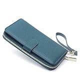 Portemonnaie Leder Damen Geldbörse Echtes Leder Großkapazität Frauen Brieftasche Damen Retro Münze Geldbörse Lange Kupplung Moderne Handytasche (Color : Sky Blue)