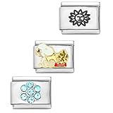 AKKi jewelry Italian Charm 3 Set,für Classic Armband in Silber Italy Gold Edelstahl Links Glider Kult modele Blume Tiere Herz Basisarmband 9mm/18 Glieder N1