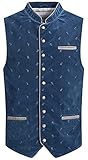Nübler Trachten Herren Trachtenweste Anton, Blau, Samt, Metallknöpfe, Ledereinsätze, Blumendruck Blau Gr. 52
