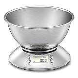 DGHJK Digitale Küchenwaage, Edelstahl-Kochwaage mit Abnehmbarer Schüssel, 11lb/5kg, Tara-Funktion, LCD-Display, Temperatursensor, Timer-Alarm (Color : Silver, Size : 5kg/1g)