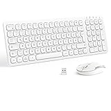 iClever GK15 Tastatur Maus Set Kabellos, 2.4G Funkmaus und Tastatur, Kugelförmigen Tastenkappe, Ultraslim Wiederaufladbare Tastatur, QWERTZ Deutsches Layout für PC/Laptop/Computer/Smart TV, Weiß