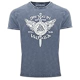 Neverless® Herren Vintage Shirt See You in Valhalla Schwert Runen Odin Vikings Printshirt T-Shirt Aufdruck blau XXL