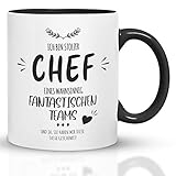 Kaffeebecher24 - Tasse mit Spruch Stolzer Chef eines wahnsinnig fantastischen Teams - Spülmaschinenfest - Chef Tasse lustig - Geschenk für Chef - witzige Tasse - Schw