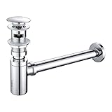 KAIBOR Universal Siphon mit Ablaufgarnitur für Waschbecken und Waschschalen mit Überlauf, Chrom Pop Up Ventil mit Abflussgarnitur passgenau, Röhrensiphon von 1 1/4 Zoll Gew