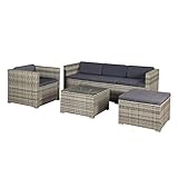 Juskys Polyrattan Lounge Punta Cana L grau-meliert – Gartenlounge für 4-5 Personen – Gartenmöbel-Set mit Sessel, Sofa, Tisch, Hocker - Bezüge Dunkelg