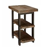 Couchtisch aus Massivholz mit 3 Ablageflächen und dekorativem Design Bücherregal Beistelltisch mit Metallfüß