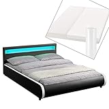 Juskys Polsterbett Sevilla 180 x 200 cm - Doppelbett mit Matratze, Lattenrost & LED – Holz & Kunstleder - schwarz – Ehebett Kingsize B