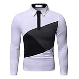 Herren Langarm Polo Shirts Slim Fit Golf Tennis Tops Slim Fit T-Shirt Business Lässiges T-Shirt Patchwork Mode Moderne Sport Tops Leichtes Sweatshirt Polo Shirt A-White 3XL