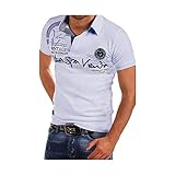 Celucke Polohemd Besticken Poloshirt Herren Mit Coole Print, Männer Polo Hemd Shirt Kurzarm Basic T-Shirt Freizeit Polohemden Kurzarmhemd Herrenhemden Sweatshirt Kurzarmshirt (Weiß,L)