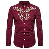 DOMBX Herren Hemd Langarm Stehkragen Button Down Jacquard Paisley Hemd Regular Fit Stickerei Freizeithemd Herbst Winter Männer Casual Shirt Baumwolle Langarmshirts Langarmhemd B