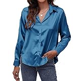 NP Explosive Model Real Shot Shirt Mädchen Satin Simulation Seide Langarmshirt Neu, blau, M