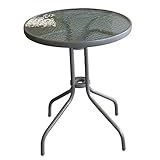 Multistore 2002 Wohaga® Bistrotisch Balkontisch Beistelltisch Glastisch Gartentisch Ø60cm mit geriffelter Glasplatte - Silb