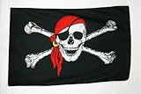 AZ FLAG Flagge Pirat ROTES Halstuch 90x60cm - Piraten Totenkopf Fahne 60 x 90 cm - flaggen Top Q