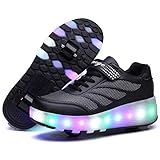 Nonbrand Junge Mädchen Schuhe Kinderschuhe mit Rollen LED Leuchtend Doppelrad schuheltraleicht Outdoor Schuhe 7 Farbe Farbwechsel Rädern Gymnastik Sneak