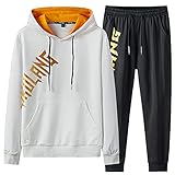 Yowablo Hoodie Sweatshirt Sportswear Herren Herbst Winter 2-teilig Patchwork Langarm Top Bluse + Lange Hosen Sets ( 4XL,6Weiß )