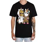Herren T-Shirt Groot Einhorn T-Shirt Baumwolle T-Shirt Kurzarm T-Shirt Rundhals, Schwarz XXXXL