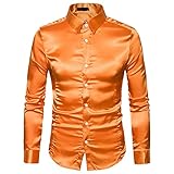 KBUY Herren Longsleeve Langarmshirt Hemd mit Kentkragen Pailletten Hemd 70er 80er Shirt Glänzend Bluse Party Hippy Kostüm Outfit Clubwear Hemd langärmelig Knopfleiste Disko-Seidenähnliches S