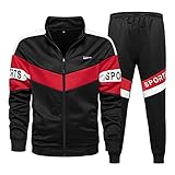 Celucke Trainingsanzug Herren Jogginganzug Patchwork Anzug Reverskragen Strickjacke Sportanzug Männer Langarm Lässige Reißverschluss Sweatshirt H