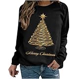 Komiseup Weihnachtspullover Sweatshirt Damen Pullover Rundhals Langarmshirt Weihnachtsbaum Bedrucktes Oberteil Tops Herbst Freizeit T-Shirts Bluse Casual Lose Christmas Tree Printed Pulli Ob