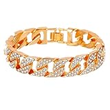 Fltaheroo Rapper Armband Voller Strass Pflaster mit Miami Cuban Link Chain Armband Diamant Armband, G