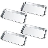 4 Stück Instrumententablett, Rechteckige Tabletts, Edelstahltabletts, Labortablett für Labor-Servierplatten - 22,5x11,5x1,6