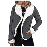 GEU Damen Plüsch Composite Mantel Kurz Wintermantel Revers Elegant Warm Teddymantel Einfarbig Revers Plüschmantel Plüschjacke Winterparka Dufflecoat Outwear C