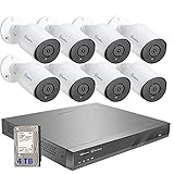 Gurdfran 4K/8MP 16CH PoE Überwachungskamera Set, 16CH 4K 4TB HDD NVR und 8X 8MP Bullet PoE IP Kameras, H.265 Videoüberwachung für Aussen Innen, IR Nachtsicht, 24/7 Aufnahme mit Audio, IP66 W