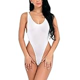 RXI Damen-Badeanzug, Netzstoff, hoher Schnitt, Mikro-Monokini, Bikini, Gymnastikanzug, Body, Weiß, Einheitsgröße-S