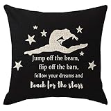ITFRO Mädchen Schlafzimmer Gymnastik Geschenk Sterne Jump Off The Beam Flip Bars Follow Your Dreams Couch Sofa Dekorative Körper Schwarz Sackleinen Kissenbezüge Kissen Shams Shell quadratisch 45 x