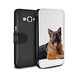 Handy Hülle Tasche kompatibel mit Samsung Galaxy Grand Prime Hund/Hunde Deutsch Shepherd Flip PU Leder Case C