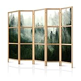 murando - Paravent XXL Wald Landschaft Nebel 225x171 cm 5-teilig einseitig eleganter Sichtschutz Raumteiler Trennwand Raumtrenner Holz Design Motiv Deko Home Office Japan c-B-0443