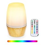 Tischlampe aus Holz, Tomshine Dimmbar Nachttischlampe, LED Tischleuchte mit Fernbedienung, Stimmungslicht mit RGBW 16 Farbwechsel und 4 Beleuchtung