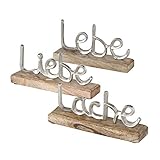 Boltze 3X Schriftzug Jillien Lebe Liebe Lache Aluminium Höhe 12 cm Silber, Natur, Tischdeko,