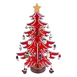 ITODA Weihnachten Deko Baum Mini Weihnachtsbaum DIY Miniatur Christbaum Künstlich Tannenbaum Rot Grün Weihnachtsdeko Holz Weihnachtsschmuck Stehend Christbaumschmuck Holzdeko Zimmer Fensterbank T