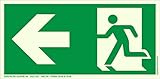 Hochwertiges Notausgangsschild Rettungsweg LINKS ,Gr.: 300 x 150 mm, langnachleuchtende Kunststoffplatte mit selbstklebender Schaumschicht Symbol nach ISO 7010 ,SUPER-N 10/230 60/24 - 3400 DIN 67510
