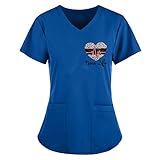 Kasack Damen Pflege große größen mit Motiv Weihnachten T-Shirt Schlupfkasack mit Taschen Kurzarm V-Ausschnitt Schlupfhemd Berufskleidung Krankenpfleger Uniformen Nurse #0316