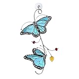 Schmetterling Buntglasscheiben, Buntglas-Fensterbehang, gebeizter Monarch-Schmetterling, Metall Monarch-Schmetterling Fensterdekoration Zuhause Fenster hängende Ornamente Dekoration Handwerk (blau)