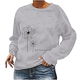 Damen Löwenzahn Sweatshirt-Langarmshirt Pusteblume Drucken Rundhalspullover Herbst Winter Bluse Tops Oberteile Elegant Langarm Pullover Fashion Neuer Pullover Teenager M