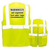 Warnweste mit Reißverschluss und Taschen * Druck auf Rücken/Premium-Druck * Farbe & Größe: Gelb/Größe L * Aufdruck selbst gestalten * Bedruckt mit Design Foto Text Log