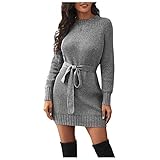 Sonojie Damen Langarm Oversize Grobstrick Pulloverkleid mit Rollkragen, Elegant Warme Rollkragen Pullover Strickpullover Einfarbig Strickkleid Grobstrick Weich Kaschmir Pulloverkleid Wickelk