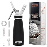 EurKitchen Professioneller Sahnespender 500ml aus Aluminium, Auslaufsicherer Schlagsahne Siphon mit 3 Spritzdüsen und Reinigungsbürste, Sahnebereiter, Sahnesyphon, für N2O-Kapseln (Nicht Enthalten)